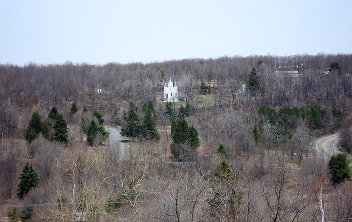 Assumption of the Blessed Virgin Mary Church from opposite hill in Centralia. Credit: Flickr/fireballsedai
