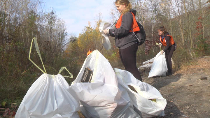 Volunteers scoured the borough for trash and collected it into garbage bags.